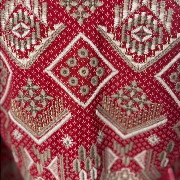 Anthropologie Keira Embroidered Peplum Blouse top shirt v neck Boho Size 8. A25 - Picture 10 of 14